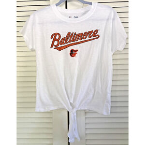 MLB Baltimore Orioles Shirt Womens XS Waist Tie Glitter Graphics Logo NWT